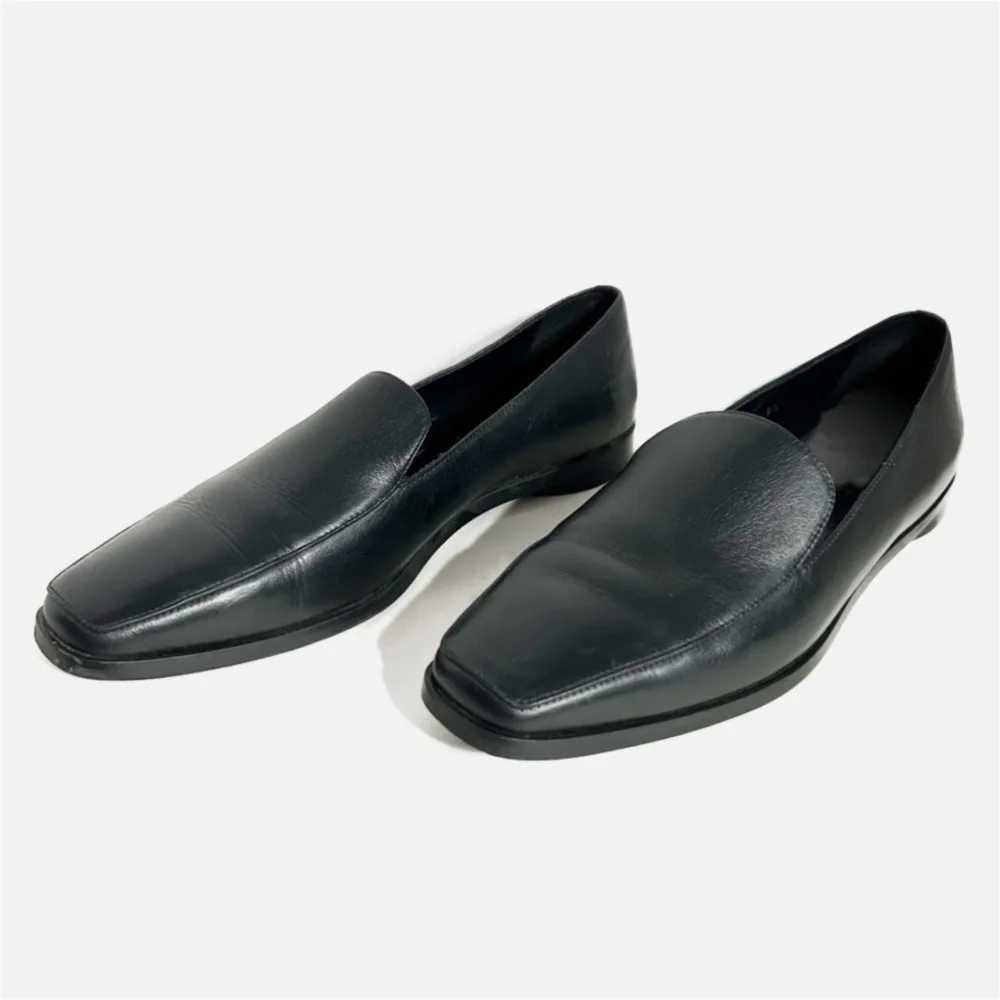 Everlane The 90's Black Leather Square Toe Round Heel Loafers Flats Size 9.5